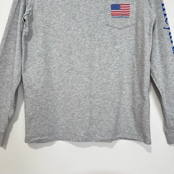 Vineyard Vines Long Sleeve Pocket Tee Men's Small Gray Flag Lacrosse Americana‎ - Picture 4 of 12